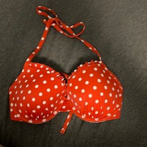 Bathing suit top red with white polka dots size 34D